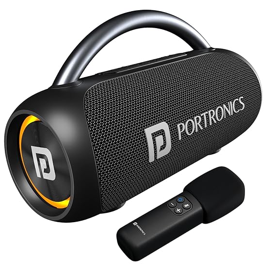 Portronics 30W Radiant 2 Portable Bluetooth Speaker with Wireless Karaoke Mic,6 Hour Playtime, BT5.3v, USB Drive, Aux in, Type C Fast Charging(Black)