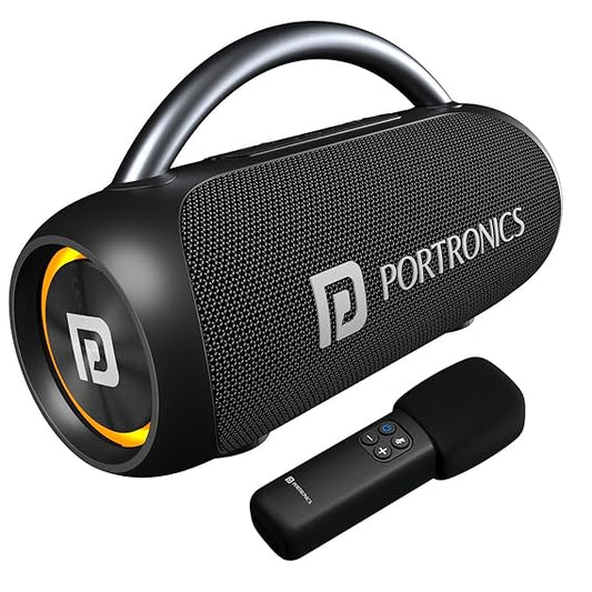 Portronics 30W Radiant 2 Portable Bluetooth Speaker with Wireless Karaoke Mic,6 Hour Playtime, BT5.3v, USB Drive, Aux in, Type C Fast Charging(Black)