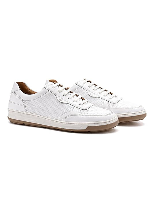 Symbol Premium Mens Smart Casual Lifestyle Leather Sneakers (White)