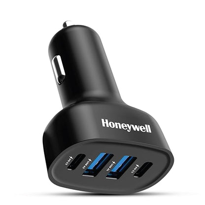 Honeywell Newly Launched Micro CLA 100W PD Smart Car Charger, 2xType C & 2xUSB A Port, Ultra-Fast Charging (Black)