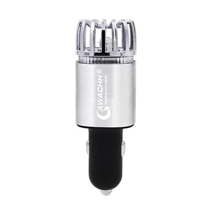 QAWACHH® 2-in-1 Car Air Purifier & Dual USB Car Charger with USB Cable(Metallic Silver)