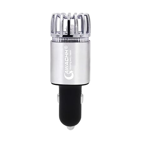 QAWACHH® 2-in-1 Car Air Purifier & Dual USB Car Charger with USB Cable(Metallic Silver)