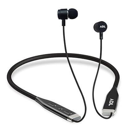 ADL Footloose X5 Foldable Wireless Neckband with Mic/in Ear Bluetooth Earphones/Sweat Resistant (Black)