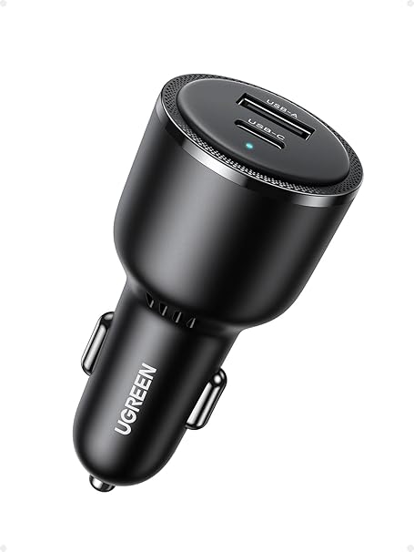 UGREEN 63W USB C Car Charger, 2 Ports Car Charger PD 36W/PPS 45W Super Fast Charging 2.0 & QC 18W