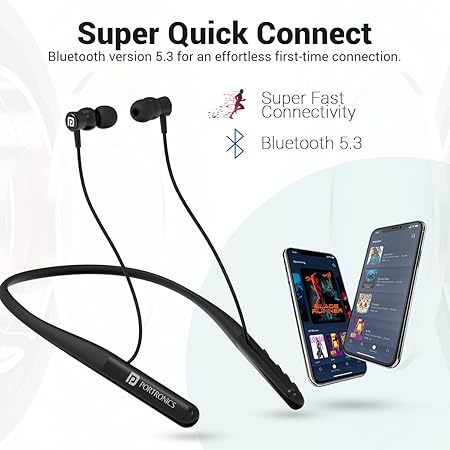 Portronics Harmonics Z4 Wireless Bluetooth 5.3 Neckband in Ear Earphones with Mic, 30Hrs Playtime (Black)