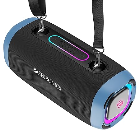 ZEBRONICS Sound Feast 85, Portable Bluetooth Speaker, 20 Watts, Upto 9 Hours Playback, BTv5.3 | TWS | USB, RGB LED, Call Function, Carry Strap (3 color options)