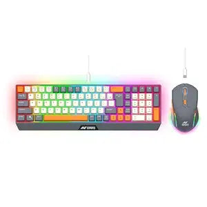 Ant Esports KM590 Pro Wireless Gaming Keyboard and Mouse Combo – 2.4GHz, RGB Rainbow LED, Rechargeable, 85 Keys Membrane Keyboard, 6-Button Wireless Mouse with USB Type-C Cable_ Grey-Orange- Beige