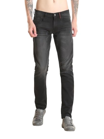 TURMS Men's Cool Tech ICY Comfort Solid Mid Rise Tailored Fit Stretchable Travel Edition Comfort Denim Jeans Cotton Rich Pant | 3Degree Cooler Anti Odor UV Protectant (Available in Plus Sizes)
