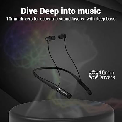Portronics Harmonics Z4 Wireless Bluetooth 5.3 Neckband in Ear Earphones with Mic, 30Hrs Playtime (Black)