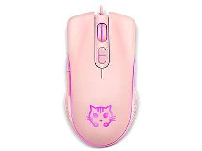 CORN Gaming Wired USB Mouse, 2400DPI 4 Adjustable Levels, Ergonomic Slient Mouse for PC/Desktop/Laptop - Pink Cat