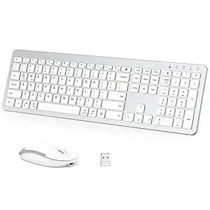 iClever Wireless Keyboard and Mouse GK08 - Rechargeable, Ergonomic, Quiet, Full Size Design with Number Pad, 2.4G Stable Connection Slim Mac Keyboard and Mouse for Windows, Mac OS Computer, Silver