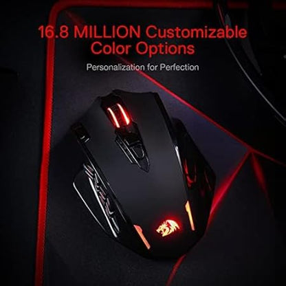 Redragon M913 Impact Elite Wireless Gaming Mouse, 16000 DPI Wired/Wireless RGB Gamer Mouse with 16 Programmable Buttons, 45 Hr Battery and Pro Optical Sensor, 12 Side Buttons MMO Mouse