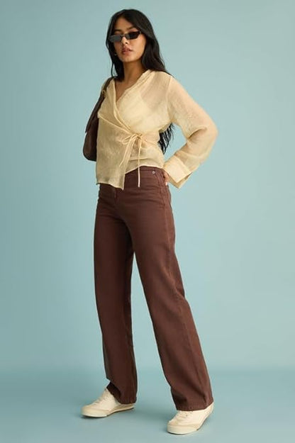 FREAKINS Comfortable & Stylish Rustic Brown Straight Jeans for Women -The Ultimate Fashion Essential for Any Occasion