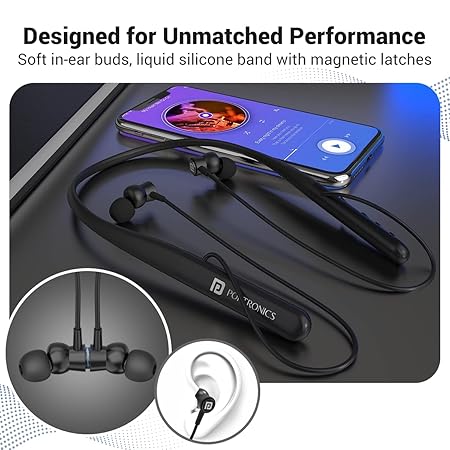 Portronics Harmonics Z4 Wireless Bluetooth 5.3 Neckband in Ear Earphones with Mic, 30Hrs Playtime (Black)
