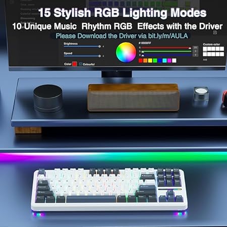 AULA F87 Wireless Mechanical Keyboard | 75% TKL Gasket Custom Hot Swappable, 2.4Ghz/Type-C/Bluetooth Gaming Keyboard | Pre-lubed Switch RGB Backlit Keyboard (Smoke Blue, GrayWood Switch)