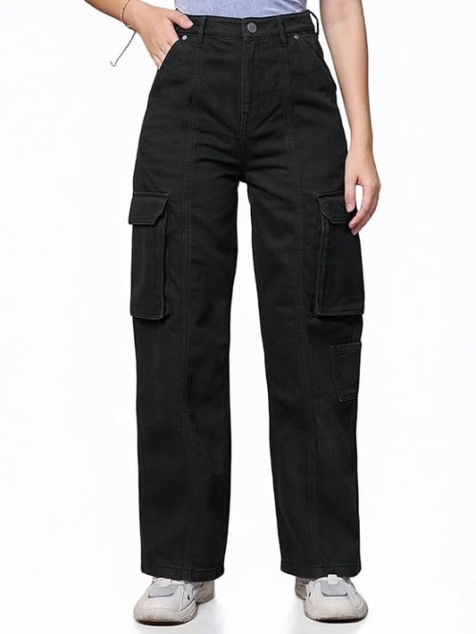 Bewakoof Womens High Rise 100% Cotton Solid Straight Fit Jeans|Straight Fit Jeans – Regular Fit | Classic Denim Pants | Everyday Casual