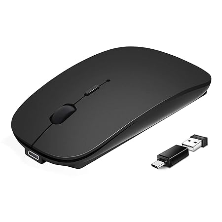 Suteke Wireless Mouse for MacBook Pro/Air/iMac/Surface Pro, Bluetooth 5.2/3.0, USB A/C, Black, Silent, Rechargeable, 10m Range, 1600 DPI, Modern Design