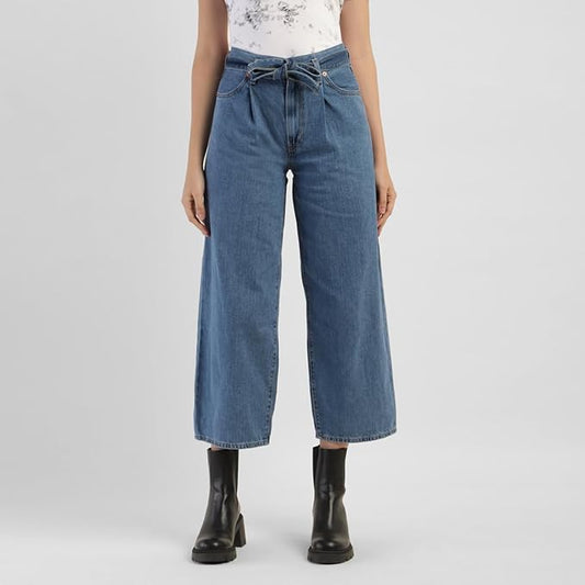 Levi's Women's Mid Rise Belted Baggy Loose Straight Fit Jeans
