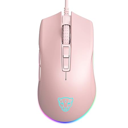 Motospeed V70 USB Wired Gaming Mouse,DPI 6400 ZEUS6400 Optical Sensor,Chorma RGB Backlit,7 Programmable Buttons?Ergonomic PC Gaming Mouse for Laptop, PC, Mac(Pink)