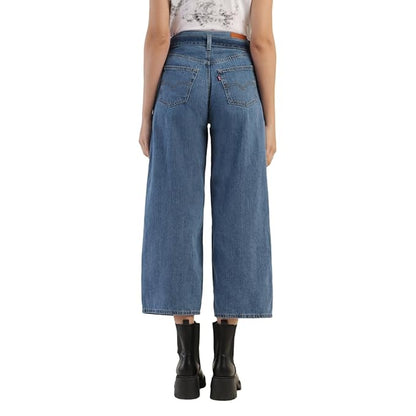 Levi's Women's Mid Rise Belted Baggy Loose Straight Fit Jeans