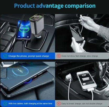 PROODOS Retractable Car Charger with Starlight Projection on Car Roof | Car Accessories Super Fast Car Charger 4 in 1
