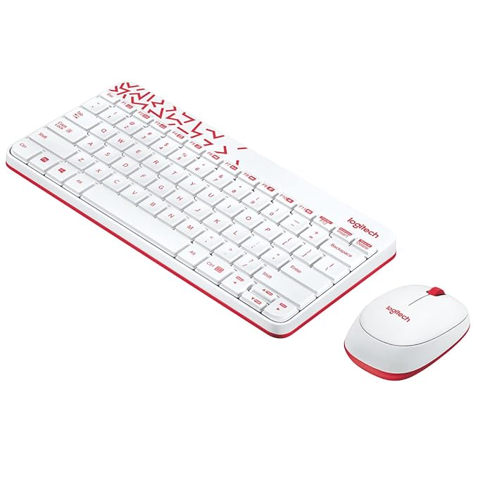 Logitech MK240 Nano USB Wireless Keyboard and Mouse Set, 12 Function Keys 2.4GHz Wireless, 1000DPI,Spill-Resistant Design, PC/Mac, White/Vivid Red