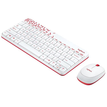 Logitech MK240 Nano USB Wireless Keyboard and Mouse Set, 12 Function Keys 2.4GHz Wireless, 1000DPI,Spill-Resistant Design, PC/Mac, White/Vivid Red