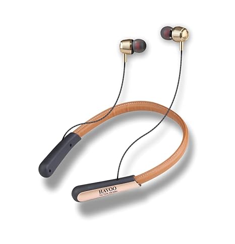 HAVOO EARTH 605 Wireless Bluetooth Leather Belt Headphones with Bass Sound [Lightweight Neckband, up to 90 Hrs Playback time.