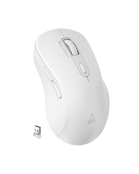 SOLAKAKA SM66 White Silent Dual Mode 2.4GHz Wireless Mouse, Adjustable 4800 DPI, Rechargeable Computer Mouse for PC, Mac, Laptop, Desktop