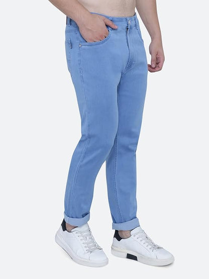 Awack Strechable Denim Regular Fit Mid Waist Light Weight Soft Feel Stretchable Denim Jeans Pant for Men