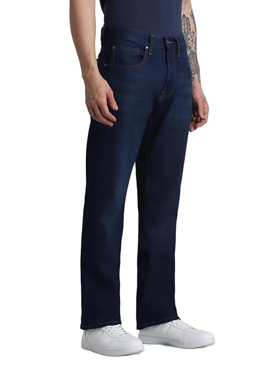 JACK & JONES Men's Black Dark Shaded Bootcut Cotton Jeans