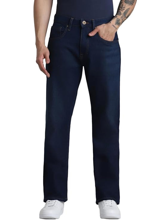 JACK & JONES Men's Black Dark Shaded Bootcut Cotton Jeans