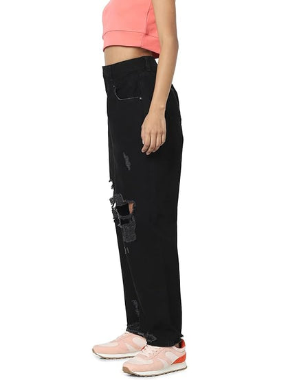 ONLY Women High Rise Mom-Fit Distressed Jeans | Baggy Fit Jeans for Women