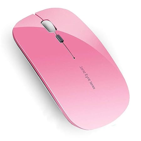 Picktech Q5 Slim Rechargeable Wireless Mouse, 2.4G Portable Optical Silent Ultra Thin Wireless Computer Mouse with USB Receiver and Type C Adapter, Compatible with PC, Laptop, Desktop (Pink)