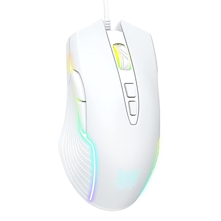 PHNIXGAM Wired Gaming Mouse, Ergonomic RGB Computer Mouse with RGB Backlight, Adjustable DPI UP to 6400, 7 Programmable Buttons for Windows Vista Linux (White)