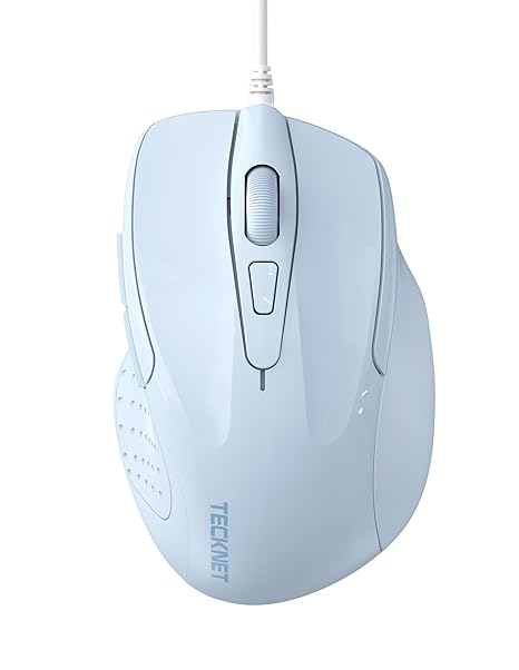 TECKNET Wired Mouse, 6-Button Corded with 4 Adjustable DPI, Optical Mouse with Ergonomic Design and 5FT Cord for Laptop, Chromebook, PC, Desktop, Mac, Notebook - LT.Blue