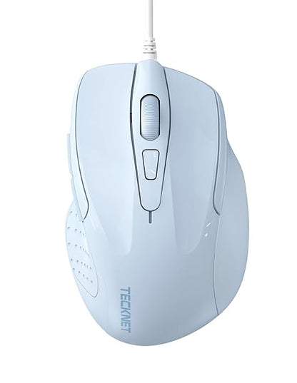TECKNET Wired Mouse, 6-Button Corded with 4 Adjustable DPI, Optical Mouse with Ergonomic Design and 5FT Cord for Laptop, Chromebook, PC, Desktop, Mac, Notebook - LT.Blue