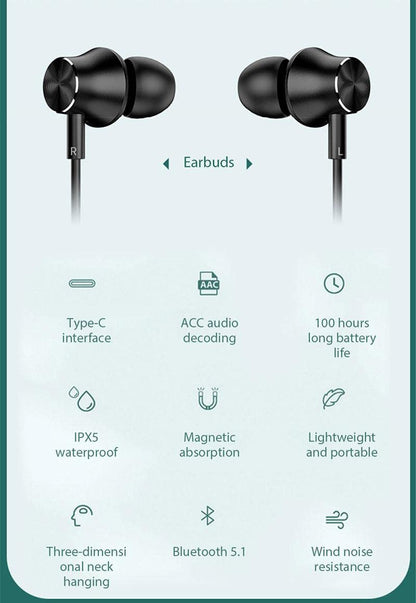 bluetooth headphones neckband, long battery life,100 Hours Playtime,IPX5 Waterproof (Black)