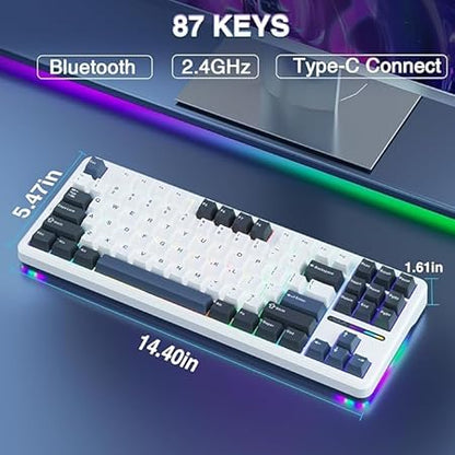 AULA F87 Wireless Mechanical Keyboard | 75% TKL Gasket Custom Hot Swappable, 2.4Ghz/Type-C/Bluetooth Gaming Keyboard | Pre-lubed Switch RGB Backlit Keyboard (Smoke Blue, GrayWood Switch)