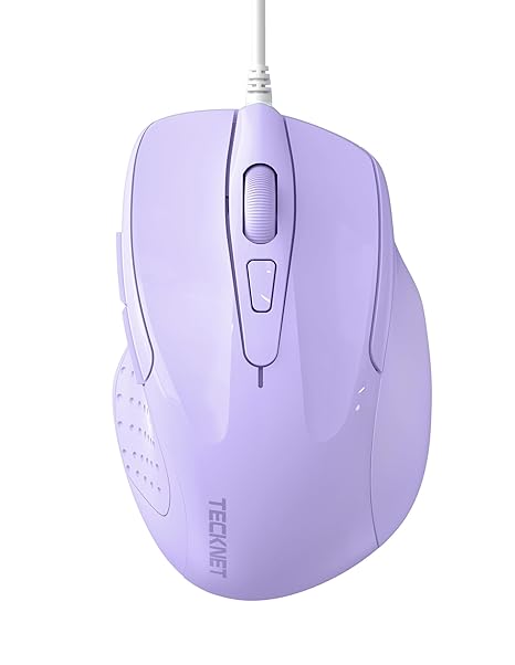 TECKNET Wired Mouse, 6-Button Corded with 4 Adjustable DPI, Optical Ergonomic Design, 5FT Cord for Laptop, Chromebook, PC, Desktop, Mac, Notebook - LT.Purple