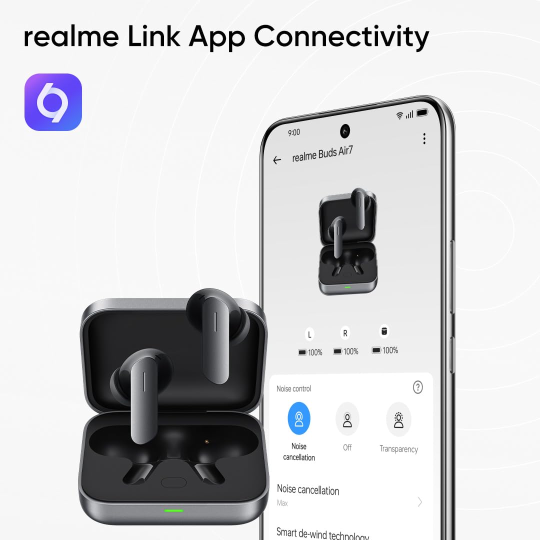 realme Buds Air 7, 12.4mm Dynamic Bass Drivers,52Hrs Playtime, 52dB Hybrid ANC,6 Mic ENC, 45ms Low Latency (4 color options)
