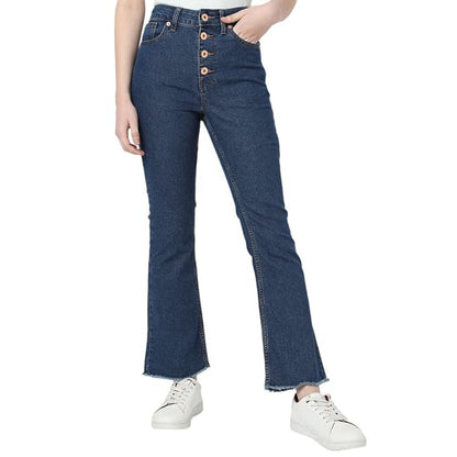 VERO MODA Solid Cotton Blend Bootcut Fit High Rise Women's Jeans