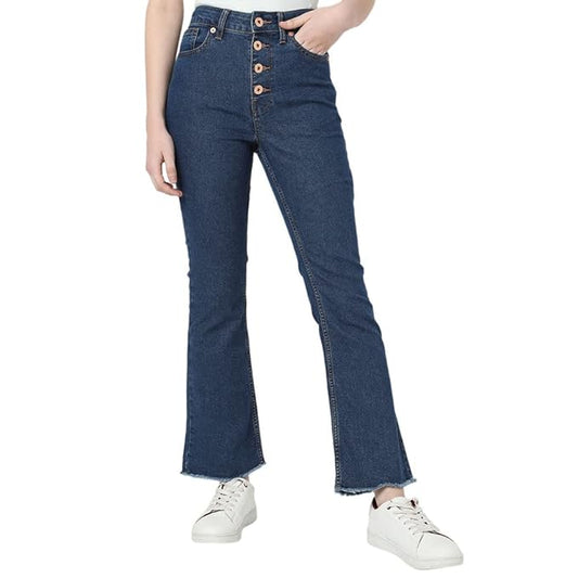 VERO MODA Solid Cotton Blend Bootcut Fit High Rise Women's Jeans