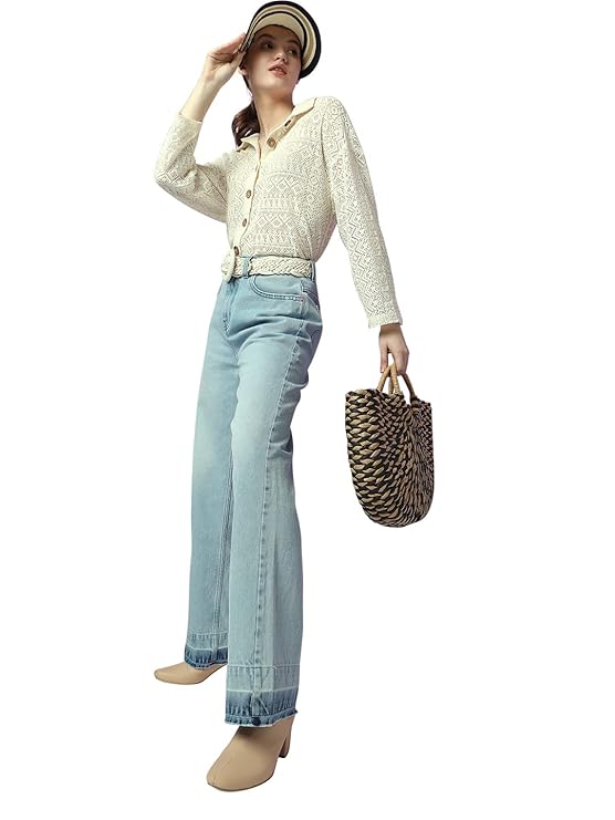 VERO MODA Women High Rise Wide Leg Cotton?Jeans