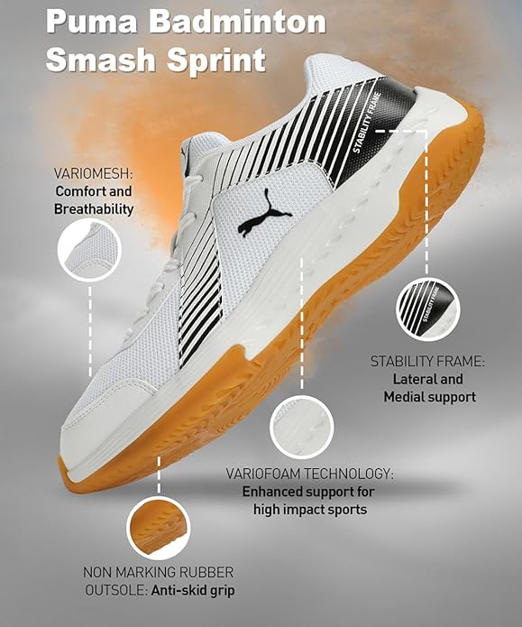 Puma Unisex Adult Badminton Smash Sprint Tennis Shoe (WHITE)