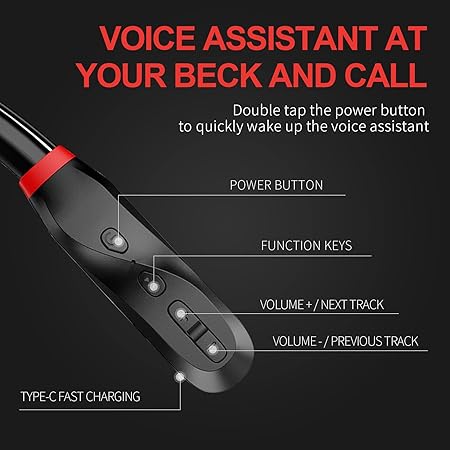 bluetooth headphones neckband, long battery life,100 Hours Playtime,IPX5 Waterproof (Black)