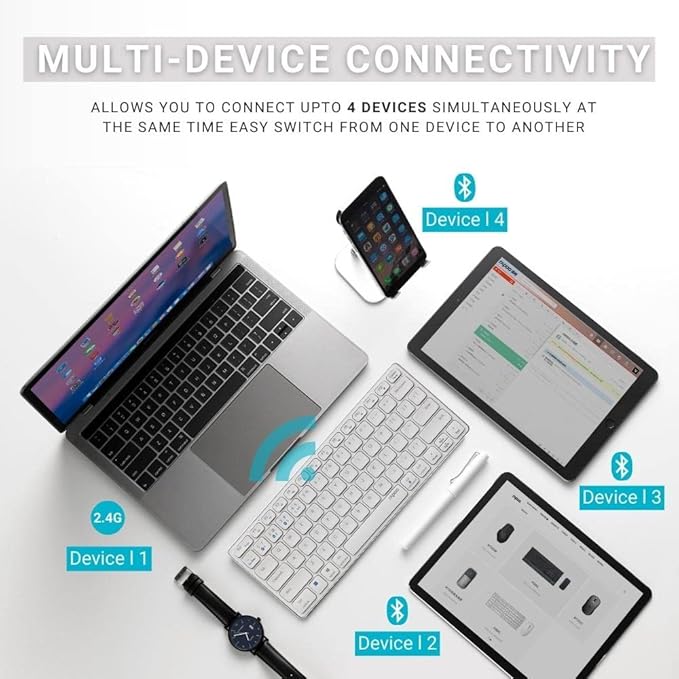 RAPOO E9050 C-Type Rechargeable Bluetooth Wireless Multi-Device (4 Devices) Keyboard for Windows/iOS/Android,Tablet/Smartphone White