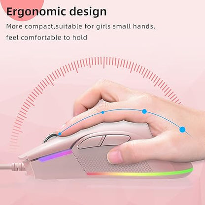 Motospeed V70 USB Wired Gaming Mouse,DPI 6400 ZEUS6400 Optical Sensor,Chorma RGB Backlit,7 Programmable Buttons?Ergonomic PC Gaming Mouse for Laptop, PC, Mac(Pink)