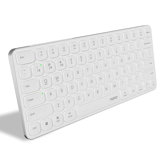 Rapoo E9050L Bluetooth Wireless Multi-Device Keyboard(4 Devices), Rechargeable, Led Indicators, Ultra-Thin, Ergonomic, Compatible with Windows, iOS, Android, Tab, Smartphones -White