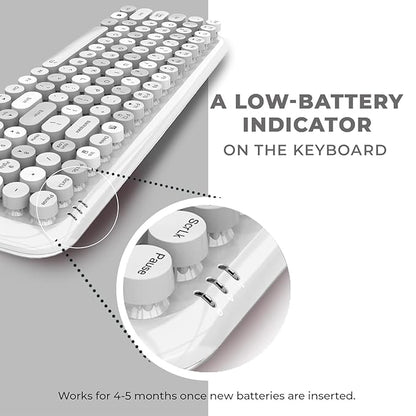 iGear KeyBee Retro Typewriter Inspired 2.4GHz Wireless Keyboard with Mouse Combo for Desktop/Laptop and Devices with USB Support, Single Nano Receiver, Round Keycaps, Cleaning Brush (White) (White)